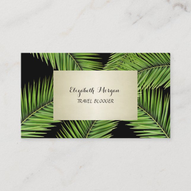 Modern Chic Professional,Black ,Palm Leaves Business Card (Front)