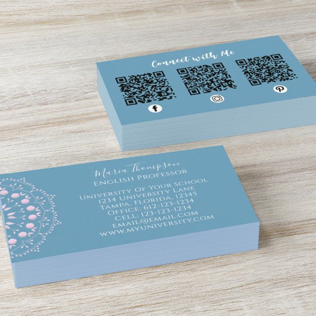 Modern Chic Professional QR Code Social Media Blue Business Card (Creator Uploaded)