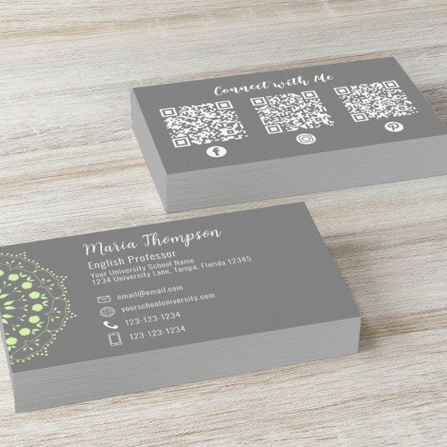 Modern Chic Professional QR Code Social Media Grey Business Card (Creator Uploaded)