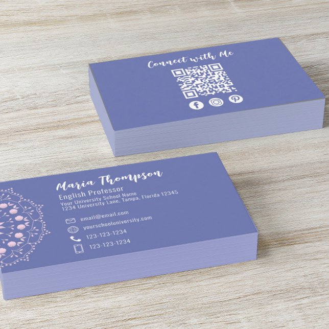Modern Chic Professional Social Media QR Code Pink Business Card (Creator Uploaded)