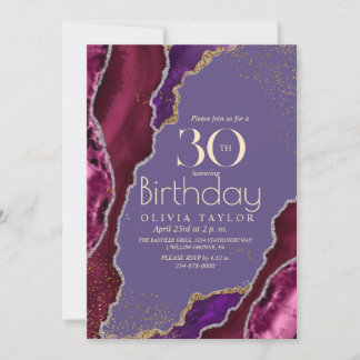 Modern Chic Purple agate gold 30th Birthday Party Invitation