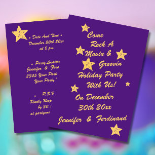 Modern Chic Purple and Gold Stars Groovy Party Invitation
