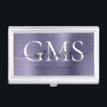 Modern Chic Purple Brushed Metal 3 Monogram Script Business Card Holder<br><div class="desc">Modern Chic Elegant Purple Violet Brushed Metal Monogram Script Business Card Case</div>