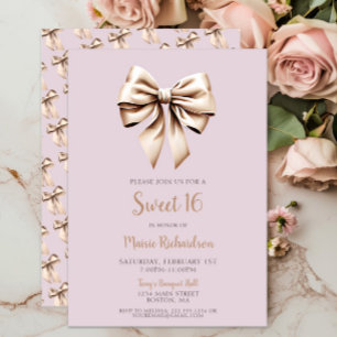 Modern Chic Purple Coquette Bow Sweet 16 Invitation