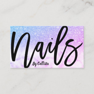 Modern Chic Purple Glitter Marble Nail Technician Business Card