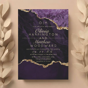Modern Chic Purple Wedding Gold Agate Wedding  Invitation