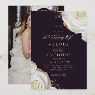 Modern Chic Purple White Rose Wedding Invitation