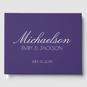 Modern Chic Purple White Script Wedding Guest Book