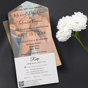modern chic qr code rsvp photo wedding all in one  invitation