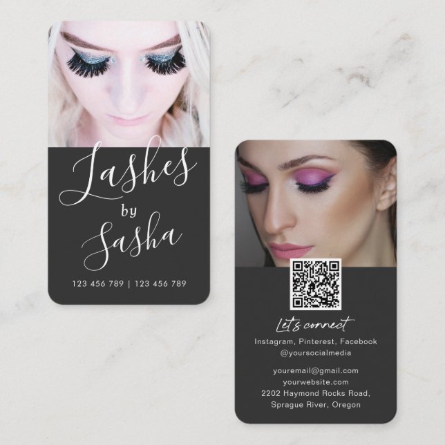 Modern chic QR code trendy lash photo Business Car Business Card (Front/Back)