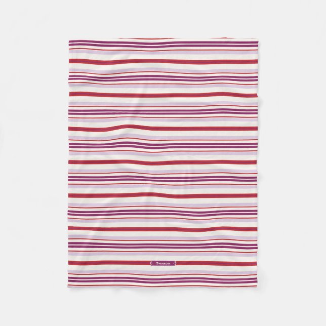 Modern chic red and purple stripes fabric fleece blanket (Front)