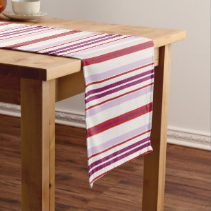Modern chic red and purple stripes fabric short table runner