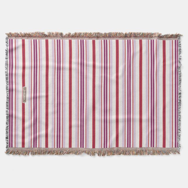 Modern chic red and purple stripes fabric throw blanket (Front)