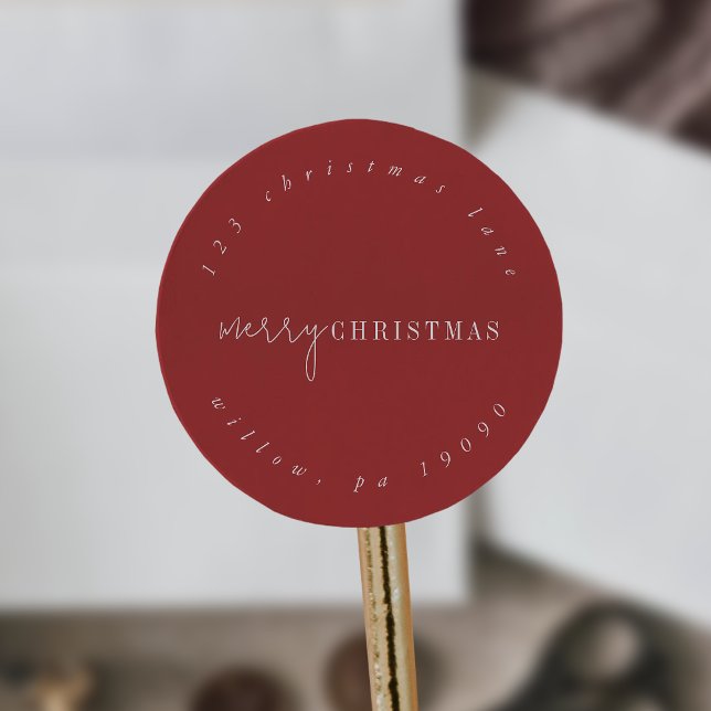 Modern Chic | Red Circular Return Address Classic Round Sticker (Creator Uploaded)