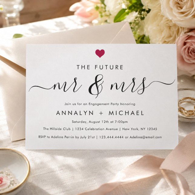 Modern Chic Red Heart Future Mr and Mrs Engagement Invitation (Creator Uploaded)