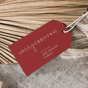Modern Chic   Red Merry Christmas Family Holiday Gift Tags