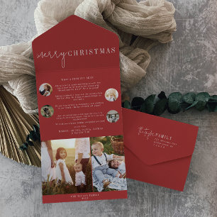 Modern Chic   Red Merry Christmas Multi Photo All In One Invitation