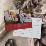 Modern Chic | Red Photo Collage Christmas News Holiday Postcard<br><div class="desc">This modern chic red photo collage Christmas news holiday postcard is the perfect stylish holiday greeting. This simple boho design features classic sophisticated calligraphy in traditional rustic red and white. Personalise your postcard with 2 photos, your family name, first names, and year. Include an optional year in review or family...</div>
