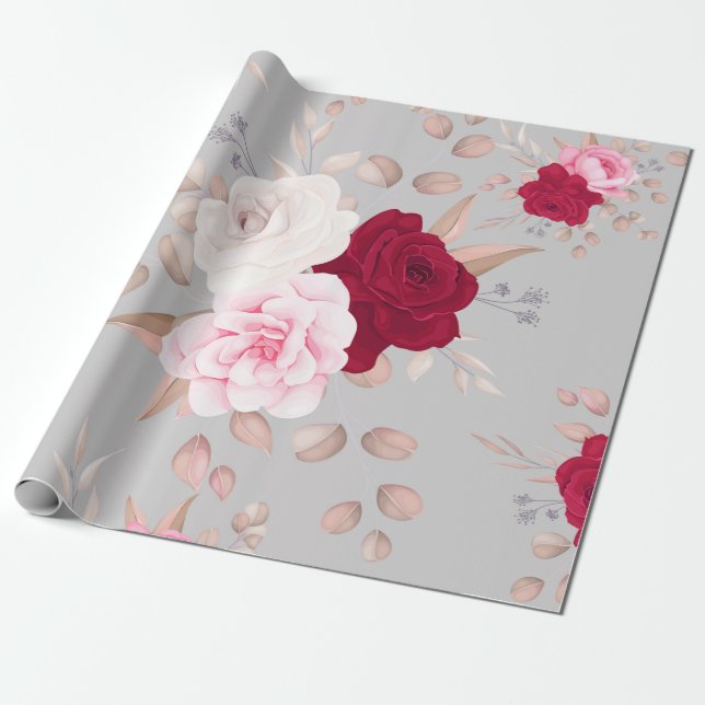 modern chic   red,pink floral wrapping paper (Unrolled)