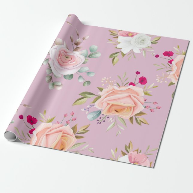 modern chic   red,pink floral wrapping paper (Unrolled)