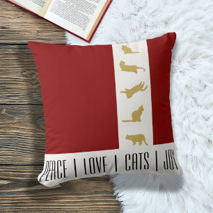 Modern Chic Red White and Gold Cat Lover Christmas Cushion