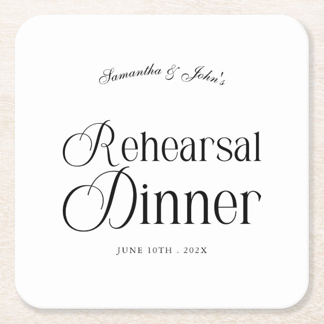  Modern Chic Rehearsal Dinner Square Paper Coaster (Front)