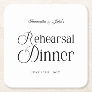 Modern Chic Rehearsal Dinner Square Paper Coaster