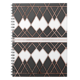 Modern Chic Rose Gold Black and White Triangles Spiral Notebook