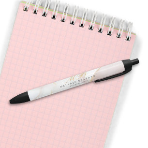 Modern Chic Rose Gold Blush Pink Marble Monogram Black Ink Pen
