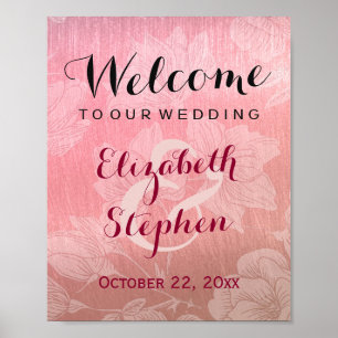 Modern Chic Rose Gold Floral Wedding Sign Poster