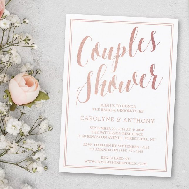 Modern Chic Rose Gold Foil Couples Wedding Shower Invitation (Creator Uploaded)
