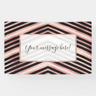 Modern Chic Rose Gold Pink Black Chevron Geo Banner