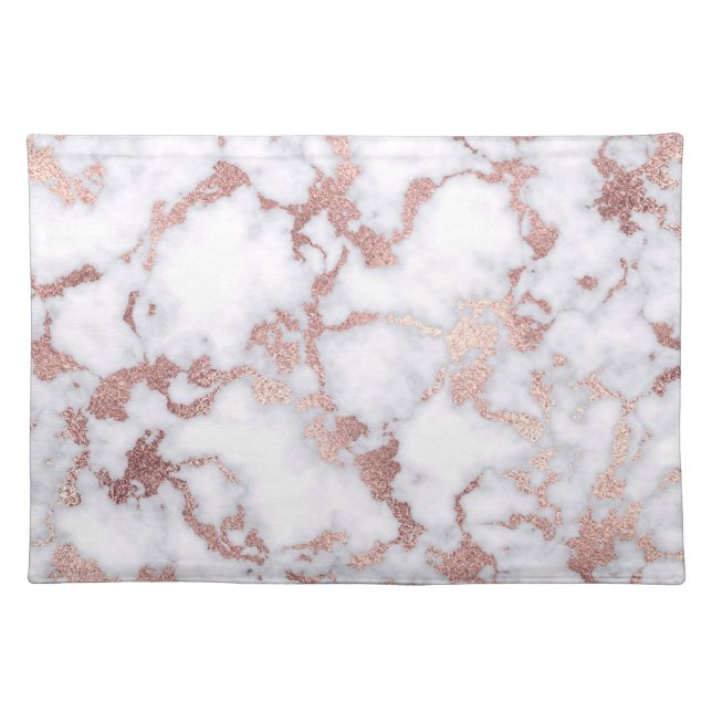 Modern Chic Rose Gold White Marble Stone Pattern Placemat (Front)