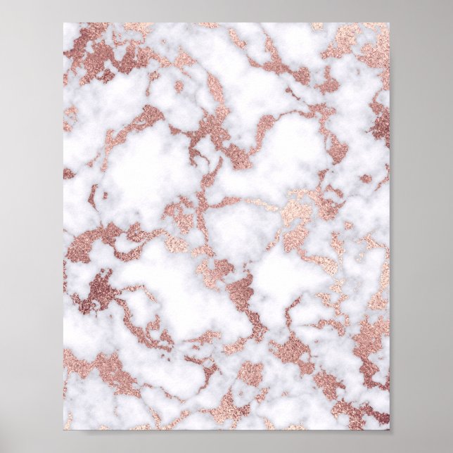 Modern Chic Rose Gold White Marble Stone Pattern Poster (Front)