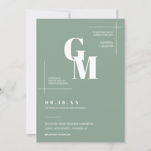Modern Chic Sage Green Boho Wedding QR Code Photo Invitation (Front)