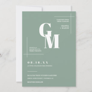 Modern Chic Sage Green Boho Wedding QR Code Photo Invitation