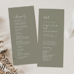 Modern Chic Sage Green Flat Wedding Program Programme<br><div class="desc">This minimalist chic sage green flat wedding program is perfect for a simple wedding. The minimal boho design features rustic unique and stylish bohemian typography in an olive green woodland earth tone colour. Include the name of the bride and groom, the wedding date and location, thank you message, order of...</div>