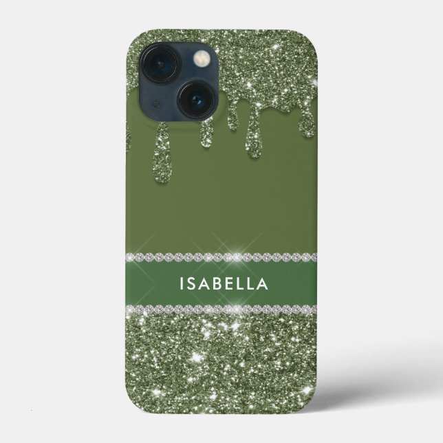 Modern Chic Sage Green Glitter Sparkle Diamond Case-Mate iPhone Case (Back)