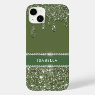 Modern Chic Sage Green Glitter Sparkle Diamond Case-Mate iPhone 14 Plus Case