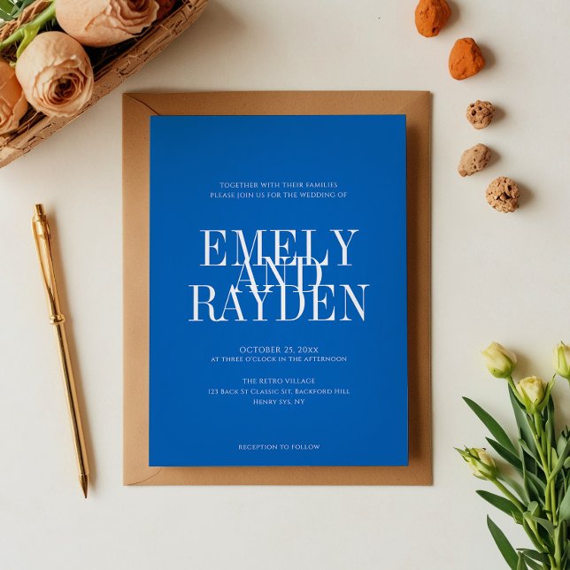 Modern Chic Sapphire Blue QR Code Wedding Invita Invitation (Creator Uploaded)