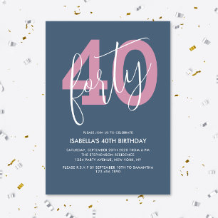 Modern Chic Script 40th Birthday Stylish Invitation