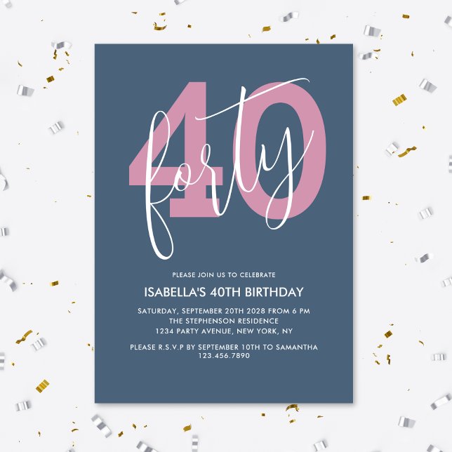 Modern Chic Script 40th Birthday Stylish Invitation (Creator Uploaded)