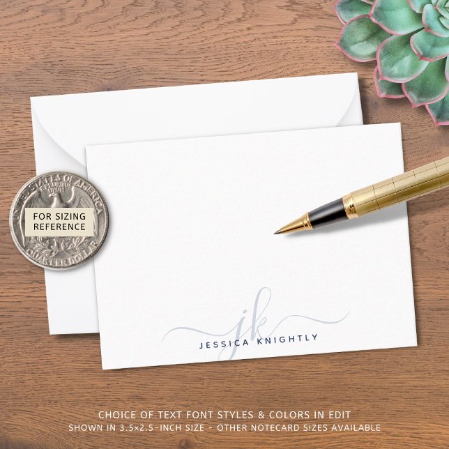 Modern Chic Script Blue Monogram Initials Minimal Card (Creator Uploaded)