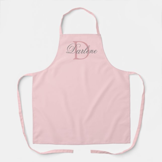 Modern Chic Script Blush Pink Monogram Name Apron (Front)