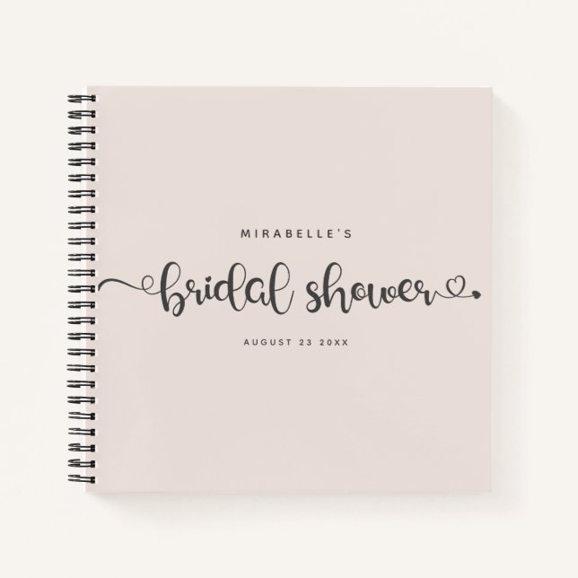 Modern Chic Script Bridal Shower Blush Pink Guest Notebook (Front)