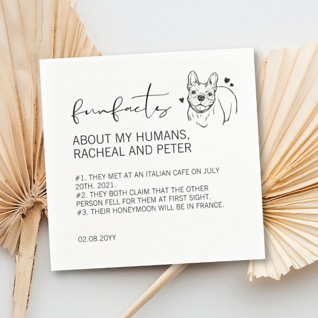 Modern Chic Script Bulldog Fun Facts Wedding Napkin (Creator Uploaded)