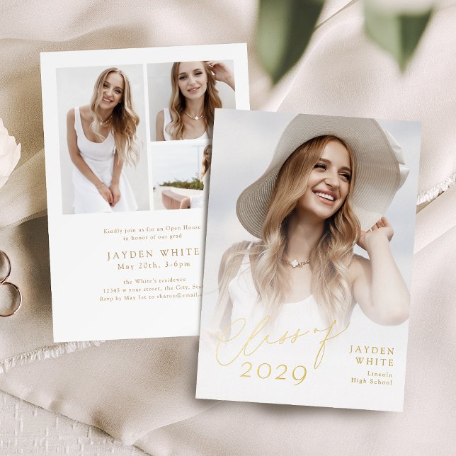 Modern Chic Script Class of 2025 Photo Graduation (Modern Chic Script Class of 2025 Photo Graduation Foil Invitation)