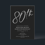 Modern Chic Script Eightieth 80th Birthday Party Invitation<br><div class="desc">This modern 80th birthday party invite features a chic black background with white script and modern typography. The script says "80th". All of the colours (even the year script) are fully and easily customisable. You can even add a photo to the back! Just use "design tool" in the personalisation drop-down...</div>