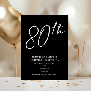 Modern Chic Script Eightieth 80th Birthday Party Invitation