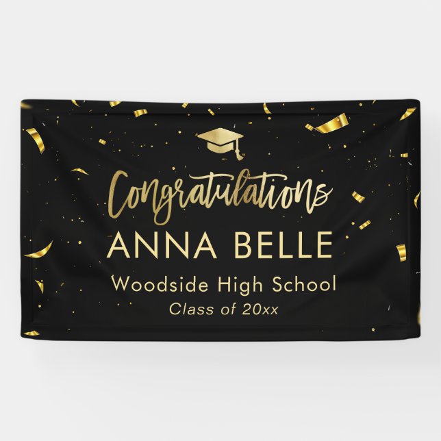 Modern Chic Script Elegant Gold Graduation Banner (Horizontal)